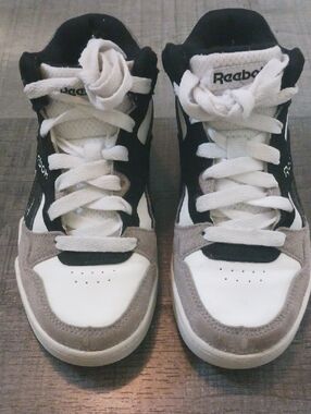 Reebok Kids High-Top Sneakers in White, Black & Gray